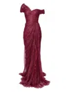 Iris Serban Eleria Draped Lace Gown In Burgundy