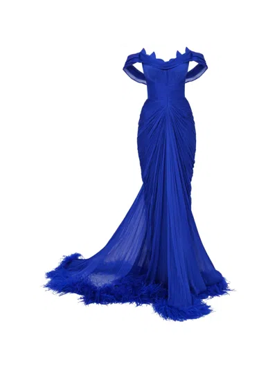 Iris Serban Eleria Ruched Maxi Gown In Blue