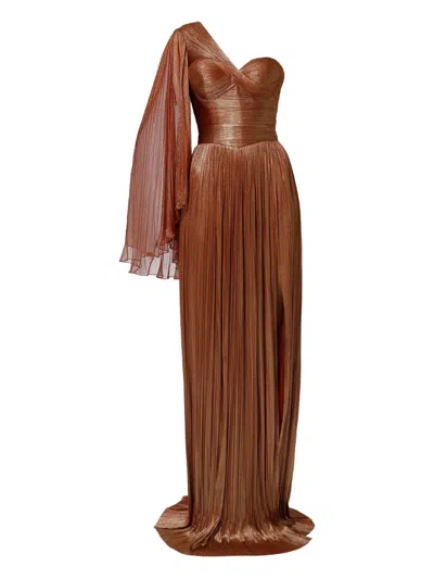 Iris Serban Elisa Pleated One-shoulder Dress In Brown