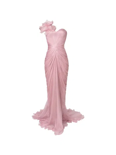 Iris Serban Elisabeth Flower-detail Ruched Maxi Dress In Pink