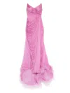 Iris Serban Feather-trimmed Pleated Maxi Dress In Pink