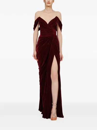 Iris Serban Ganya Ruched Off-shoulder Gown In Brown