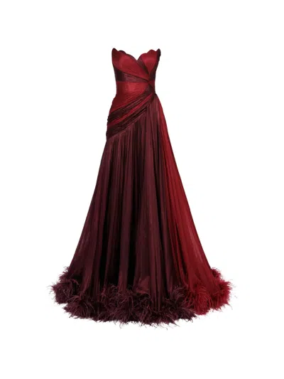 Iris Serban Giselle Feather Strapless Maxi Dress In Red