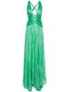 Iris Serban Lamé Plissé-effect Gown In Green