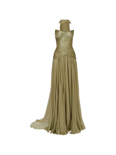 Iris Serban Linda Ruched Maxi Gown In Brown