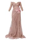 Iris Serban Lorena Pleated Lace Flower Dress In Neutral