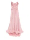 Iris Serban Mikael Feather-trim Gown In Pink
