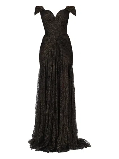 Iris Serban Off-shoulder Pleated Dress In Black