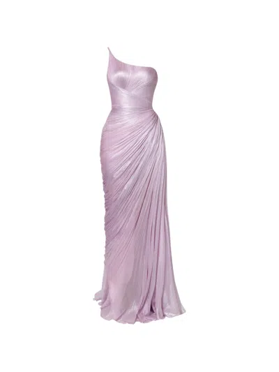 Iris Serban One-shoulder Draped Gown In Pink