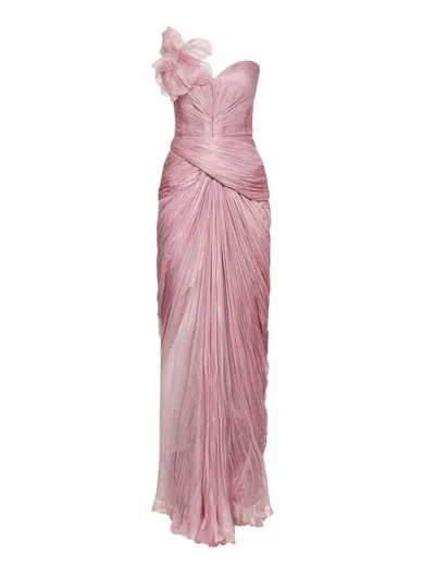 Iris Serban Pink Silk Metallic Tulle Suriel Long Column Dress
