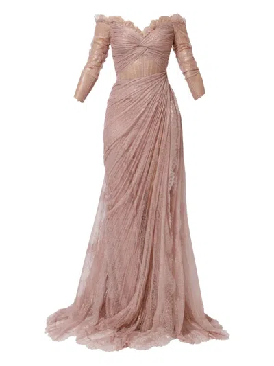 Iris Serban Pleated Lace Dress In Pink
