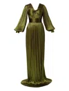 Iris Serban Pleated Long-sleeve Dress In Green