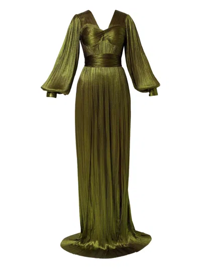 Iris Serban Pleated Long-sleeve Dress In Green