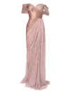 Iris Serban Pleated-metallic Lace Maxi Dress In Neutral