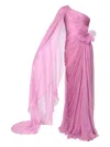 Iris Serban Pleated One-shoulder Maxi Dress In Pink