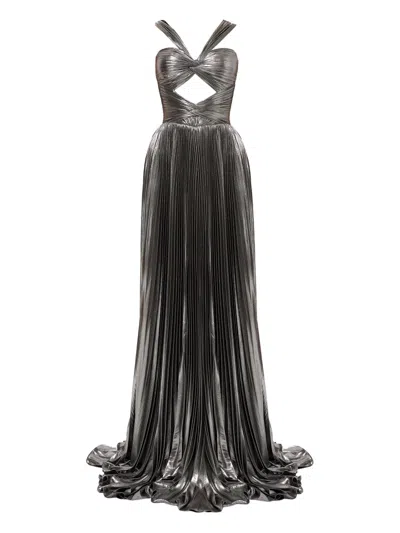 Iris Serban Pleated Twist-front Dress In Silver