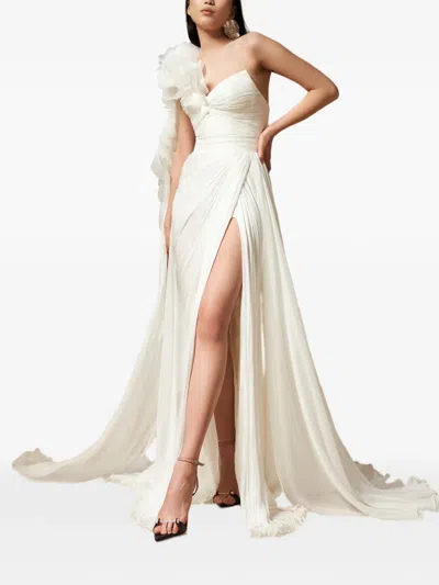 Iris Serban Renee Floral-appliqué One-shoulder Gown In White