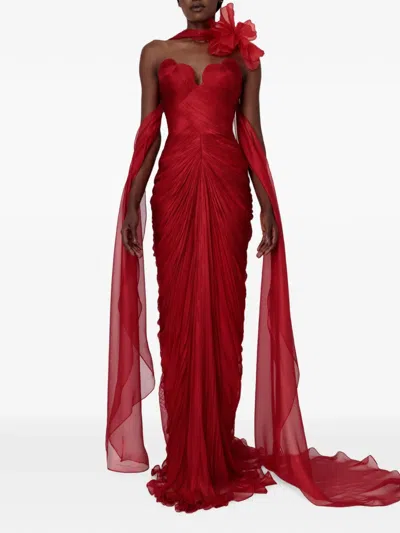 Iris Serban Ruched Floral-detail Maxi Dress In Red