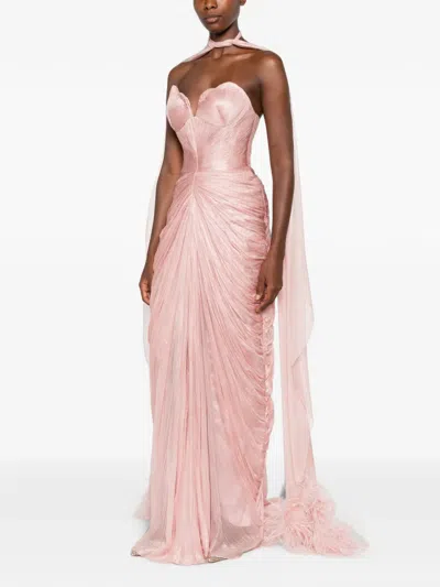 Iris Serban Ruched Strapless Maxi Dress In Pink