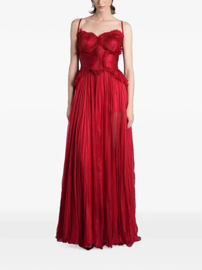 Iris Serban Ruffled Pleated Maxi Dress In Red