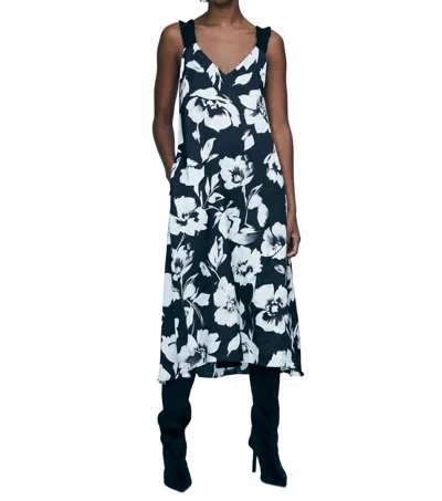 Iris Setlakwe Grosgrain Shoulder Straps Dress In Satin Ivory Floral In Blue