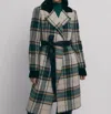 Iris Setlakwe Long Plaid Coat In Green In Green