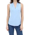 Iris Setlakwe Matte Jersey Sleeveless Pleated V-neck Top In Ice Blue In Animal Print