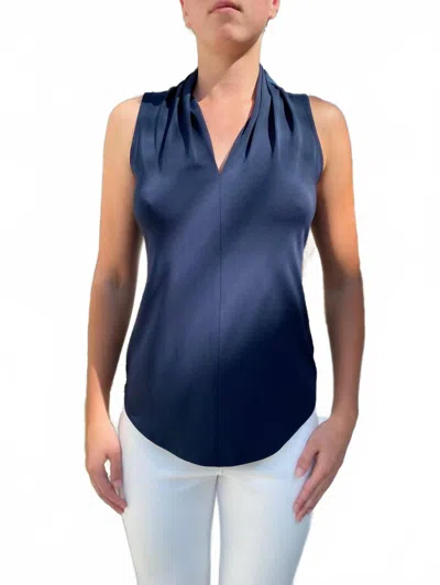 Iris Setlakwe Matte Jersey Sleeveless Pleated V-neck Top In Navy In Blue