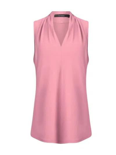 Iris Setlakwe Matte Jersey Sleeveless Pleated V Neck Top In Rose Blush In Pink