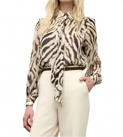 Iris Setlakwe Printed Blouse With Detachable Scarf In Beige/black In Multi
