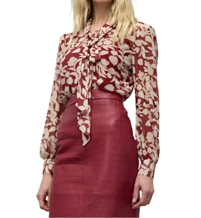 Iris Setlakwe Printed Mesh Button Down Blouse In Cherry Red/bone In Animal Print