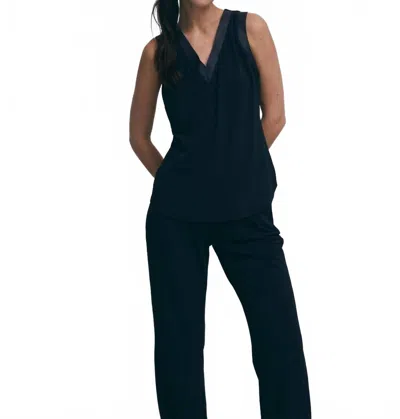 Iris Setlakwe Sleeveless Leather V Neck Top In Navy In Blue