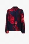 Iris Setlakwe Women's Floral Print Button Down Blouse In Navy/red In Multi