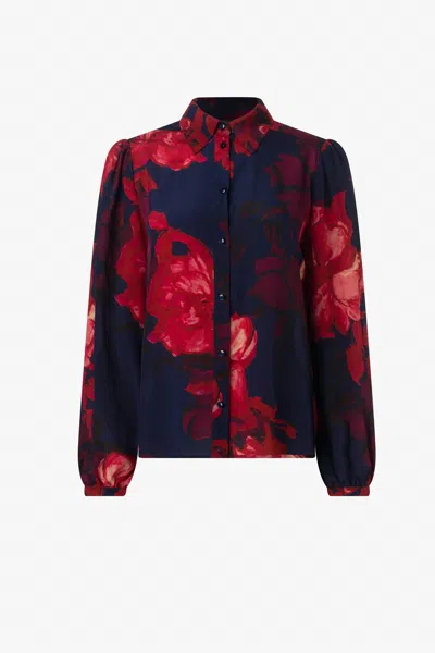 Iris Setlakwe Women's Floral Print Button Down Blouse In Navy/red In Multi