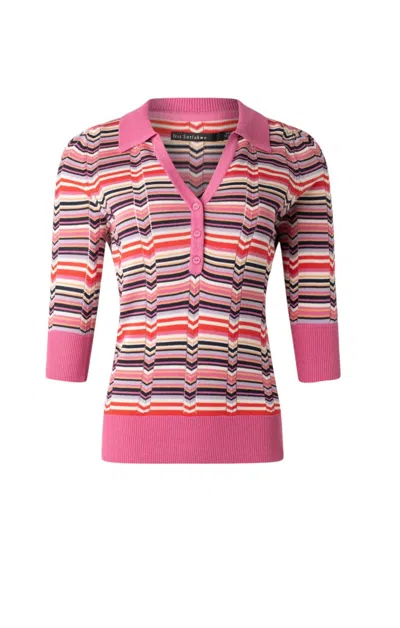 Iris Setlakwe Women's V Neck Polo With Contrast Rib Sweater In Pink Multi