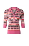 Iris Setlakwe Women's V Neck Polo With Contrast Rib Sweater In Pink Multi In Pink