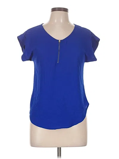 Pre-owned Iris Short Sleeve Top Blue Keyhole Neckline Tops
