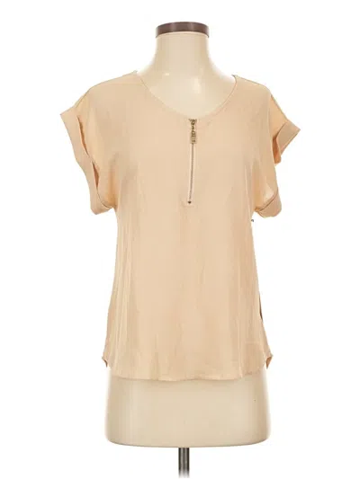 Pre-owned Iris Short Sleeve Top Tan Keyhole Neckline Tops