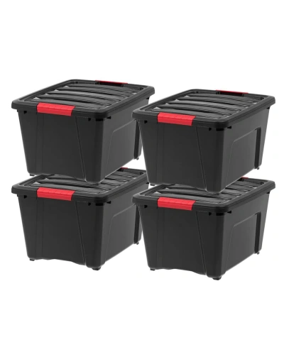 Iris Usa 53 Quart Stackable Plastic Storage Bins With Lids And Latching Buckles, 4 Pack Black, Containers Wit