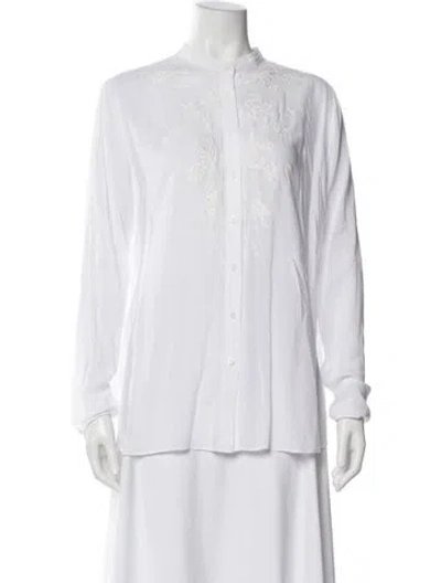 Pre-owned Iris Von Arnim Floral Print Long Sleeve Blouse In White