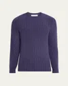 Iris Von Arnim Men's Arlington Stonewashed Cashmere Rib Crewneck Sweater In Blue