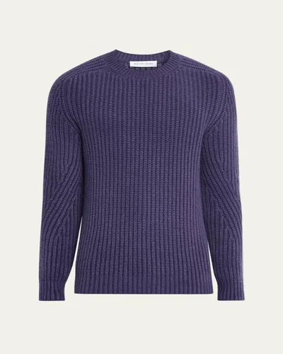 Iris Von Arnim Men's Arlington Stonewashed Cashmere Rib Crewneck Sweater In Blue