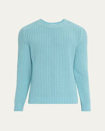 Iris Von Arnim Men's Arlington Stonewashed Cashmere Rib Crewneck Sweater In Blue