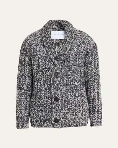 Iris Von Arnim Men's Basilius Cashmere-silk Oversized Fit Cardigan In Platinum/flanell