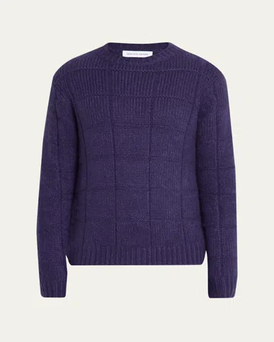 Iris Von Arnim Men's Brayden Cashmere-silk Check Knit Crewneck Sweater In Blue