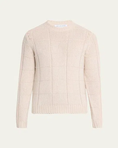 Iris Von Arnim Men's Brayden Cashmere-silk Check Knit Crewneck Sweater In Neutral