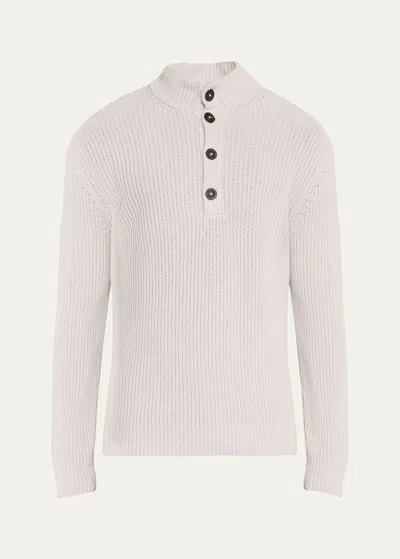 Iris Von Arnim Men's Cashmere Four-button Pullover Sweater In Gray