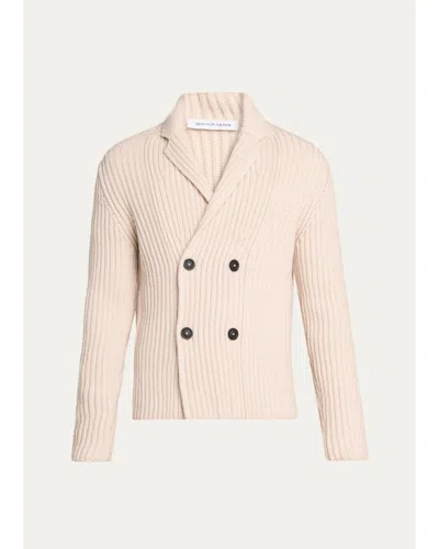 Iris Von Arnim Men's Cashmere Rib Double-breasted Cardigan In Multi