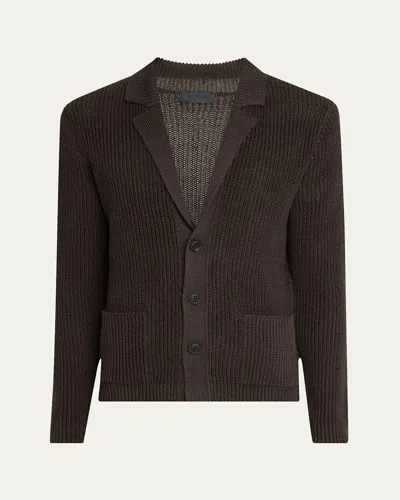 Iris Von Arnim Men's Hawston Linen And Cotton Rib Cardigan In Espresso