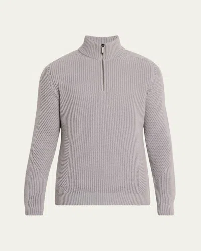 Iris Von Arnim Men's Redon Stonewashed Cashmere Half-zip Sweater In Chrom Sw